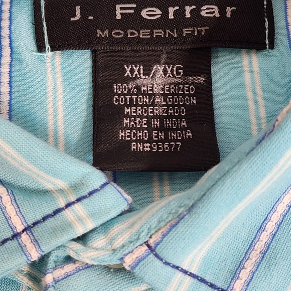 J. Ferarr Mens XXL NWT 100% Cotton Fitted Short Sleeve Button Up Turquoise - Picture 8 of 15
